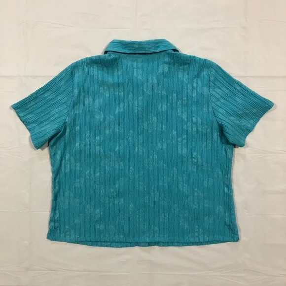 Coldwater Creek Women’s Short Sleeve Collared Crinkled Turquoise Top size XL - Picture 5 of 9